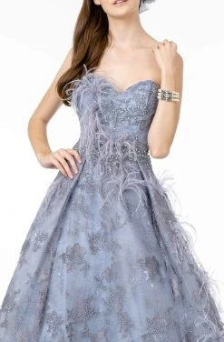 GLS By Gloria - GL1834 Feather Embellished Strapless Ballgown
