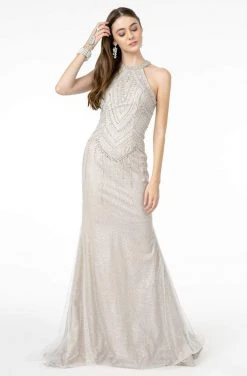 GLS By Gloria - GL1841 Embellished Halter Neck Trumpet Dress