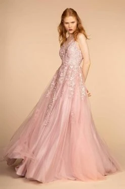 GLS By Gloria - GL2529 Plunging V-Neck Trailing Blossom Gown