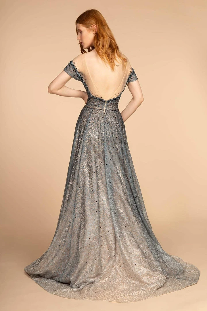 GLS By Gloria - GL2558 Two Tone Embellished Lace A-line Gown 4 GLS By Gloria - GL2558 Two Tone Embellished Lace A-line Gown