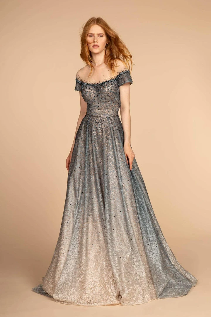 GLS By Gloria - GL2558 Two Tone Embellished Lace A-line Gown 3 GLS By Gloria - GL2558 Two Tone Embellished Lace A-line Gown