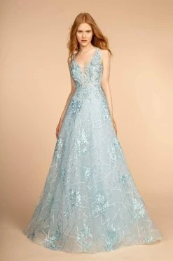 GLS By Gloria - GL2564 Floral Embroidered Illusion A-Line Gown
