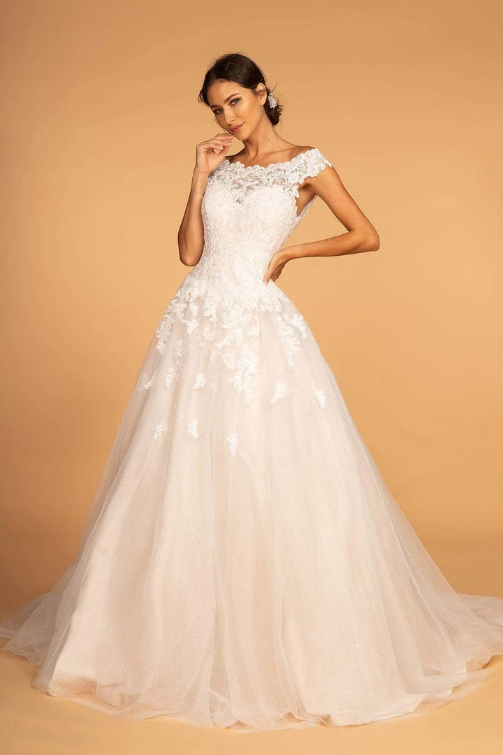 GLS By Gloria - GL2596 Scalloped Bateau Neck Lace Ballgown 3 GLS By Gloria - GL2596 Scalloped Bateau Neck Lace Ballgown