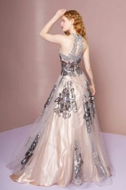 GLS By Gloria - GL2655 Gold Embellished Halter Evening Gown