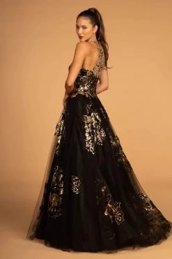 GLS By Gloria - GL2655 Gold Embellished Halter Evening Gown