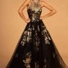 GLS By Gloria - GL2655 Gold Embellished Halter Evening Gown