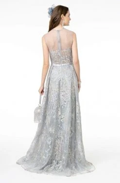 GLS By Gloria - GL2835 Embellished Lace Deep V-Neck A-Line Gown