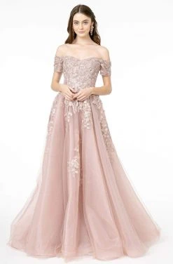 GLS By Gloria - GL2885 Floral Embroidered Mesh Long Gown