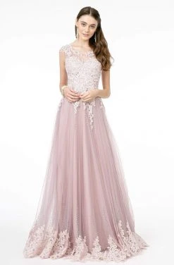 GLS By Gloria - GL2886 Embroidered Scoop Neck A-Line Gown