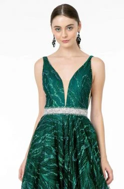 GLS By Gloria - GL2928 Glitter Plunging V-Neck A-Line Dress 10 GLS By Gloria - GL2928 Glitter Plunging V-Neck A-Line Dress