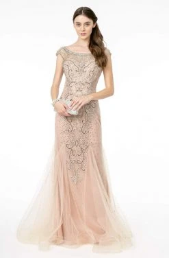 GLS By Gloria - GL2945 Embellished Bateau Trumpet Dress