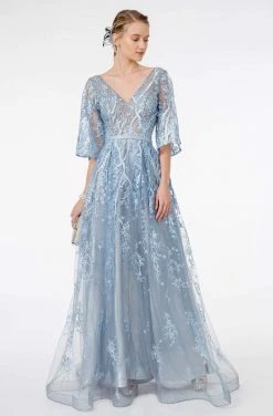 GLS By Gloria - GL2973 Embroidered V-Neck A-Line Dress