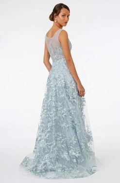 GLS By Gloria - GL2979 Embroidered Bateau A-Line Gown