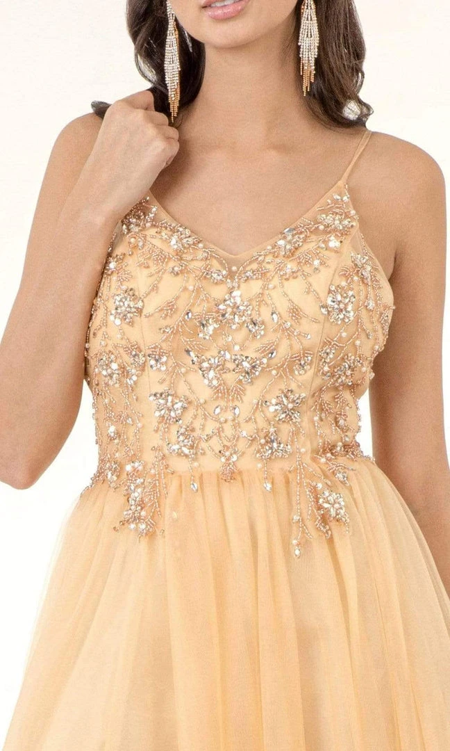 GLS By Gloria - GL2983 Embellished V Neck Mesh A-line Dress 5 GLS By Gloria - GL2983 Embellished V Neck Mesh A-line Dress