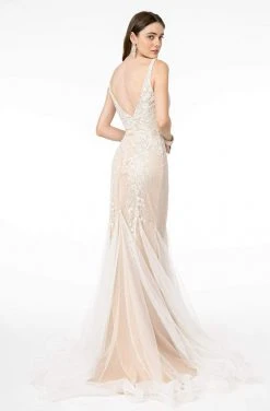 GLS By Gloria - GL2985 Embroidered Deep V-Neck Trumpet Dress