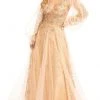 GLS By Gloria GL3001 - Long Puffed Sleeves Deep V-neck Evening Gown