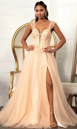 GLS By Gloria GL3007 - Illusion Plunging V-neck Long Gown