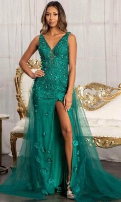 GLS By Gloria GL3011 - V-Neck Overskirt Prom Gown 24 GLS By Gloria GL3011 - V-Neck Overskirt Prom Gown
