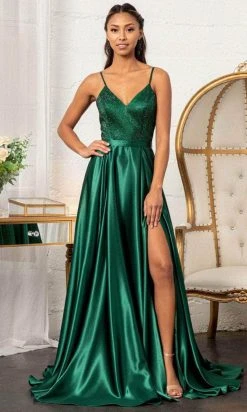GLS By Gloria GL3040 - V-Neck Satin Formal Gown