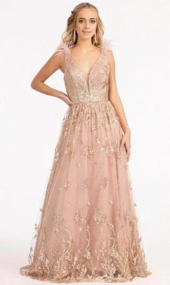 GLS By Gloria GL3048 - Sleeveless Feather A-line Dress