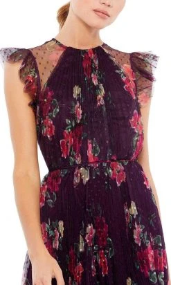 Ieena Duggal - 2143 Floral Printed Pleated A-Line Dress