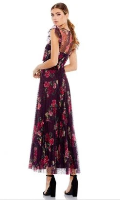 Ieena Duggal - 2143 Floral Printed Pleated A-Line Dress
