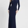 Ieena Duggal - 25929 Long Sleeve Cowl Back Long Gown