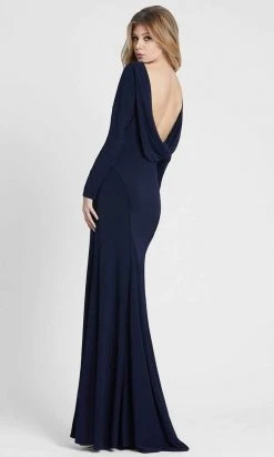 Ieena Duggal - 25929 Long Sleeve Cowl Back Long Gown