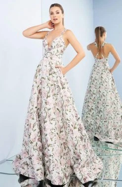 Mac Duggal Ieena Duggal - 26052I Multi-Colored Sequined Plunging Gown