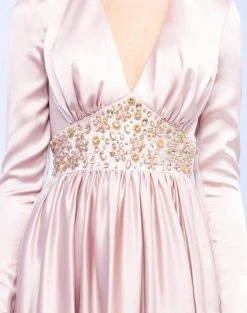 Ieena Duggal - 26103I Long Sleeve V-neck Beaded A-line Dress Mac Duggal