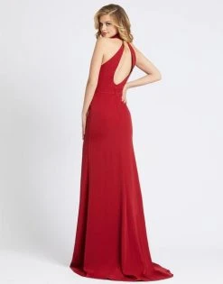 Ieena Duggal - 26127I Keyhole Cutout Back Evening Gown With High Slit