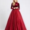 Ieena Duggal - 26147I Long Sleeve Velvet Tulle Ballgown 2 Ieena Duggal - 26147I Long Sleeve Velvet Tulle Ballgown