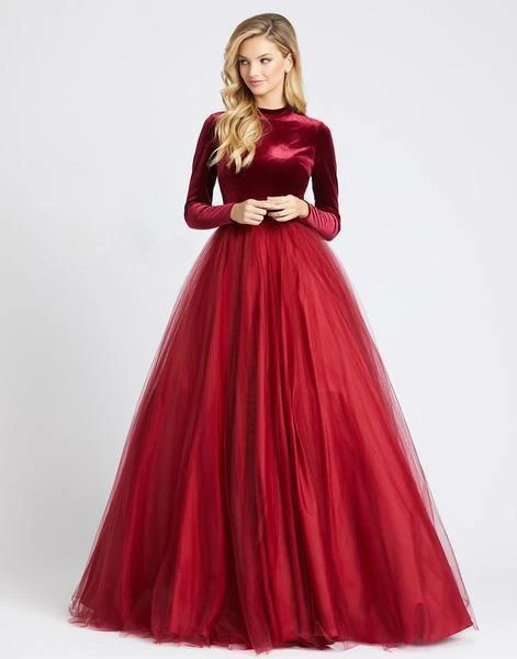 Ieena Duggal - 26147I Long Sleeve Velvet Tulle Ballgown 3 Ieena Duggal - 26147I Long Sleeve Velvet Tulle Ballgown