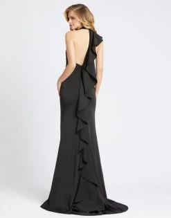 Ieena Duggal - 26193I Ruffled Halter Trumpet Dress With Train