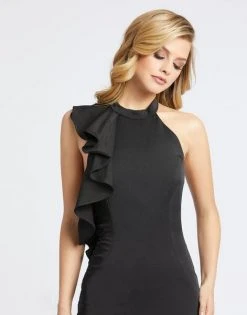 Ieena Duggal - 26193I Ruffled Halter Trumpet Dress With Train