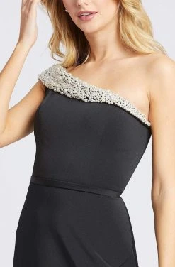 Mac Duggal Ieena Duggal - 26247I Pearl-Embellished Foldover Asymmetrical Gown