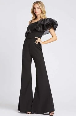 Ieena Duggal - 26314I Tiered Ruffle One Shoulder Bell Bottom Jumpsuit Mac Duggal