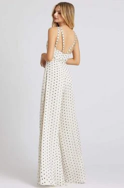 Ieena Duggal - 26315I Plunging Flared Polkadot Jumpsuit