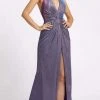 Ieena Duggal - 2634 Metallic Glittered Slit Dress 1 Ieena Duggal - 2634 Metallic Glittered Slit Dress