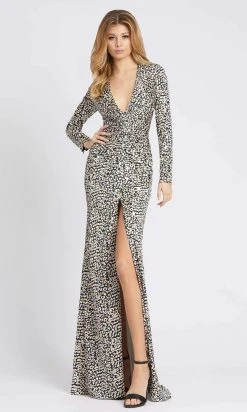 Ieena Duggal - 26370I Twist Front Leopard Print Gown