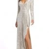 Ieena Duggal - 26395 V-Neck Long Sleeve Full Sequin Evening Gown