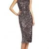 Ieena Duggal - 26438 High Bateau Neck Plunge Cowl Back Sequin Dress