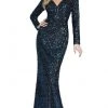Ieena Duggal - 26445 Sequined Long Sleeve Mermaid Dress