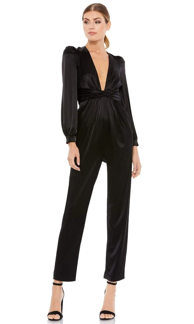 Ieena Duggal - 2647 Plunging V Neckline Long Sleeve Jumpsuit 6 Ieena Duggal - 2647 Plunging V Neckline Long Sleeve Jumpsuit