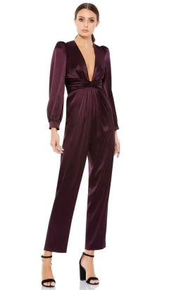 Ieena Duggal - 2647 Plunging V Neckline Long Sleeve Jumpsuit