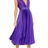 Ieena Duggal - 26483 Plunging V-Neck Accordion Pleated A-Line Dress