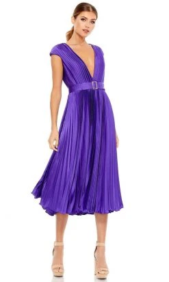 Ieena Duggal - 26483 Plunging V-Neck Accordion Pleated A-Line Dress