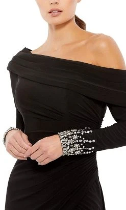 Ieena Duggal - 26485 Jeweled Long Sleeve One Shoulder Dress