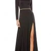 Ieena Duggal - 26524 Crystal Trim Long Sleeve High Slit A-Line Gown