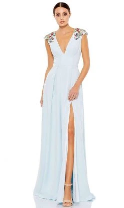 Ieena Duggal - 26540 V-Neck Beaded Shoulders A-Line Gown With Slit 9 Ieena Duggal - 26540 V-Neck Beaded Shoulders A-Line Gown With Slit